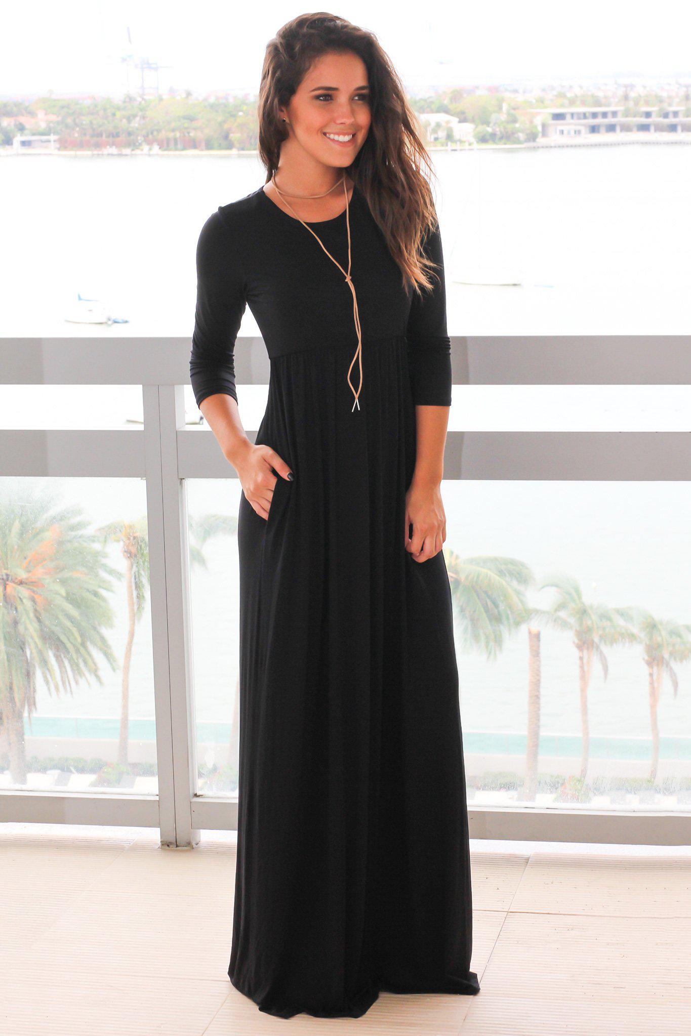 Black Maxi Dress with 3/4 Sleeves and ...